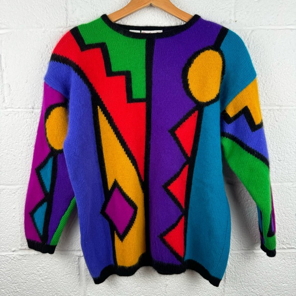 Vintage Rafaella Petites Geometric Sweater – 80s/90s Angora Wool Blend – Medium - Picture 1 of 7
